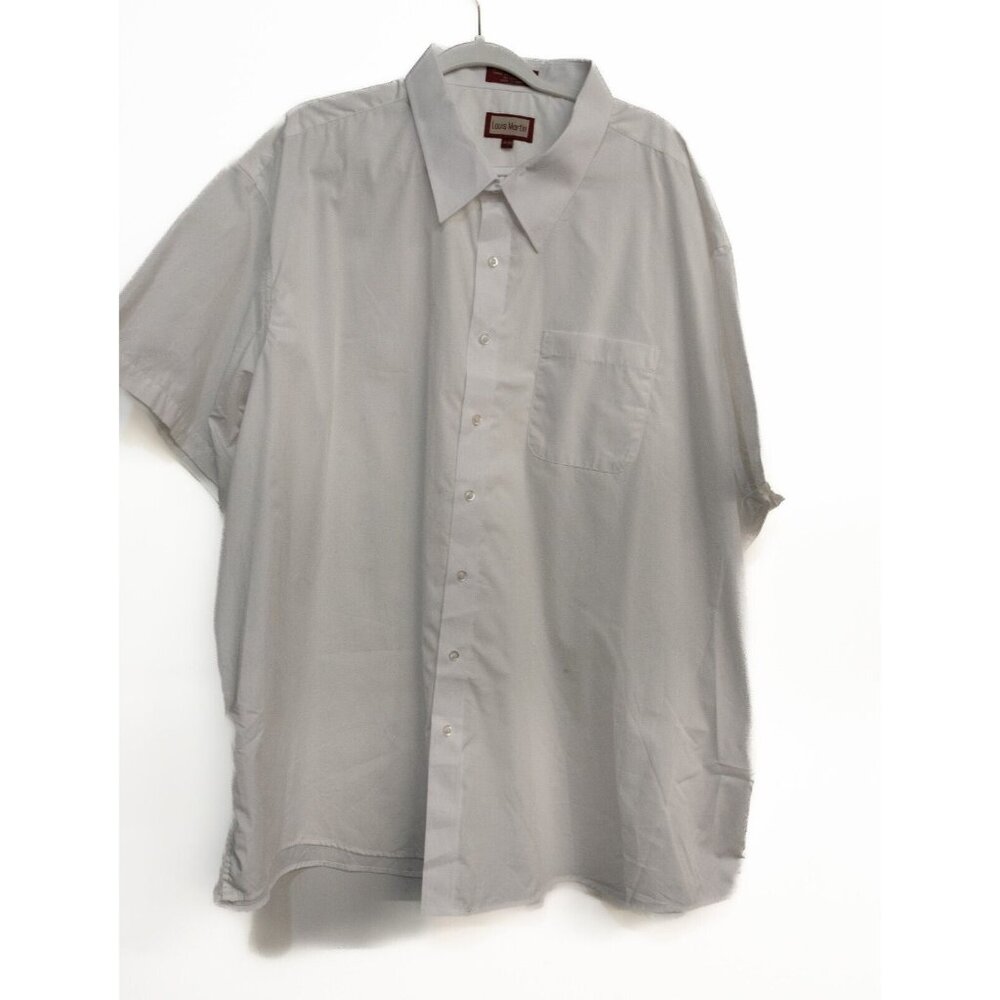 Louis Martin Mens White Button Up Shirt Short Sleeve Solid Collared 20-20.5